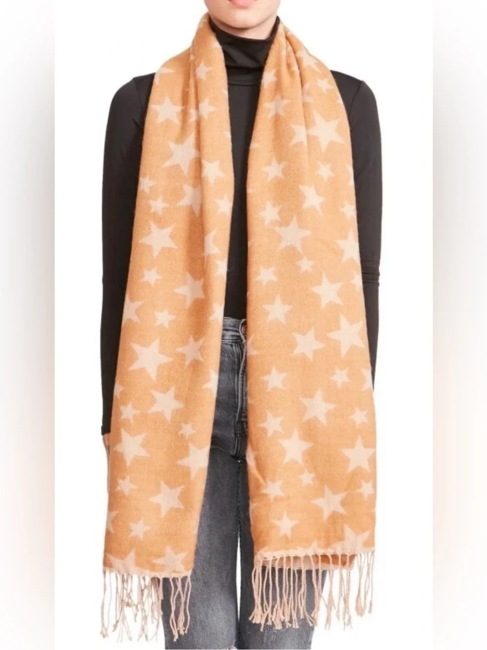 Steve Madden Jacquard Star Blanket Scarf, Tan/Cream, one size MSRP $42